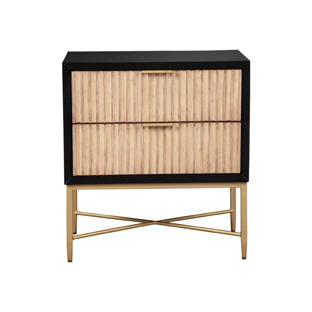 Nightstand with 2 Corrugated Drawers and Metal Base, Black