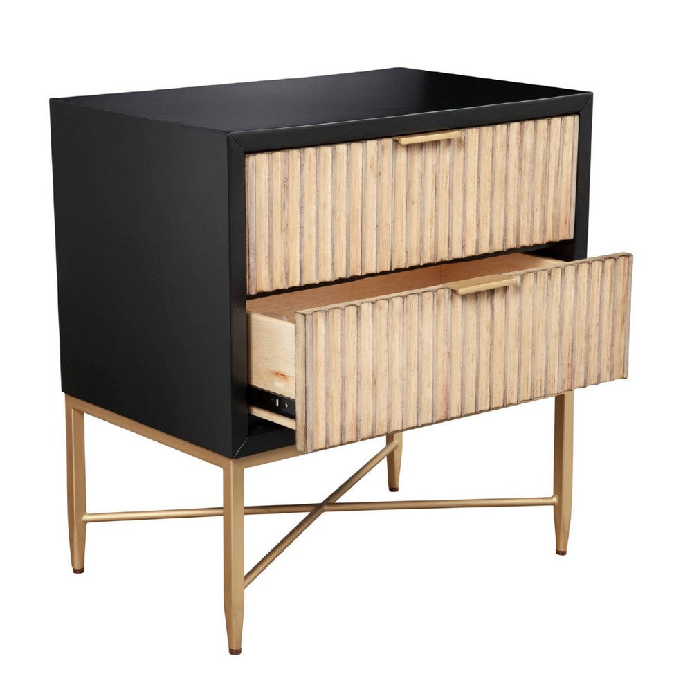 Nightstand with 2 Corrugated Drawers and Metal Base, Black