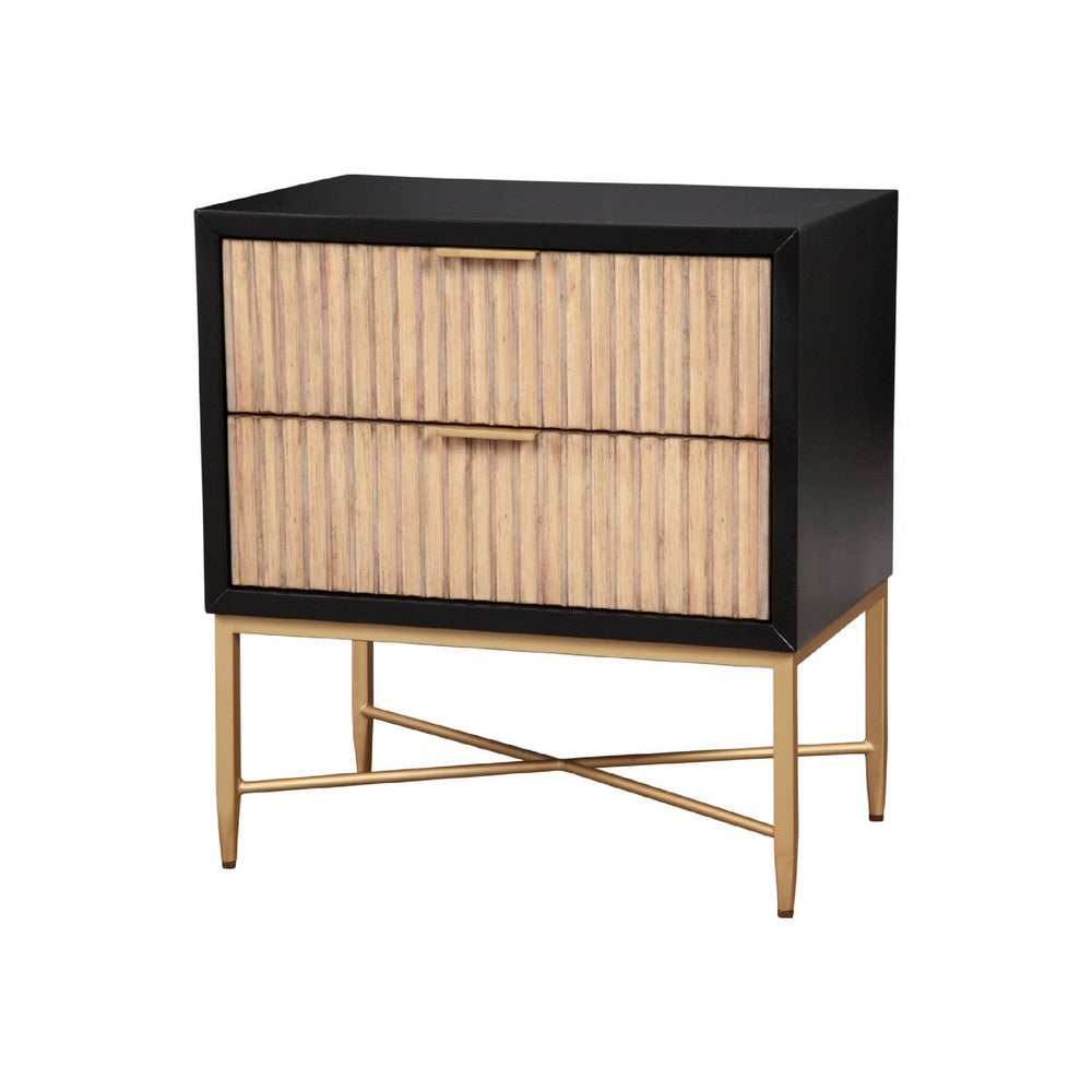 Nightstand with 2 Corrugated Drawers and Metal Base, Black
