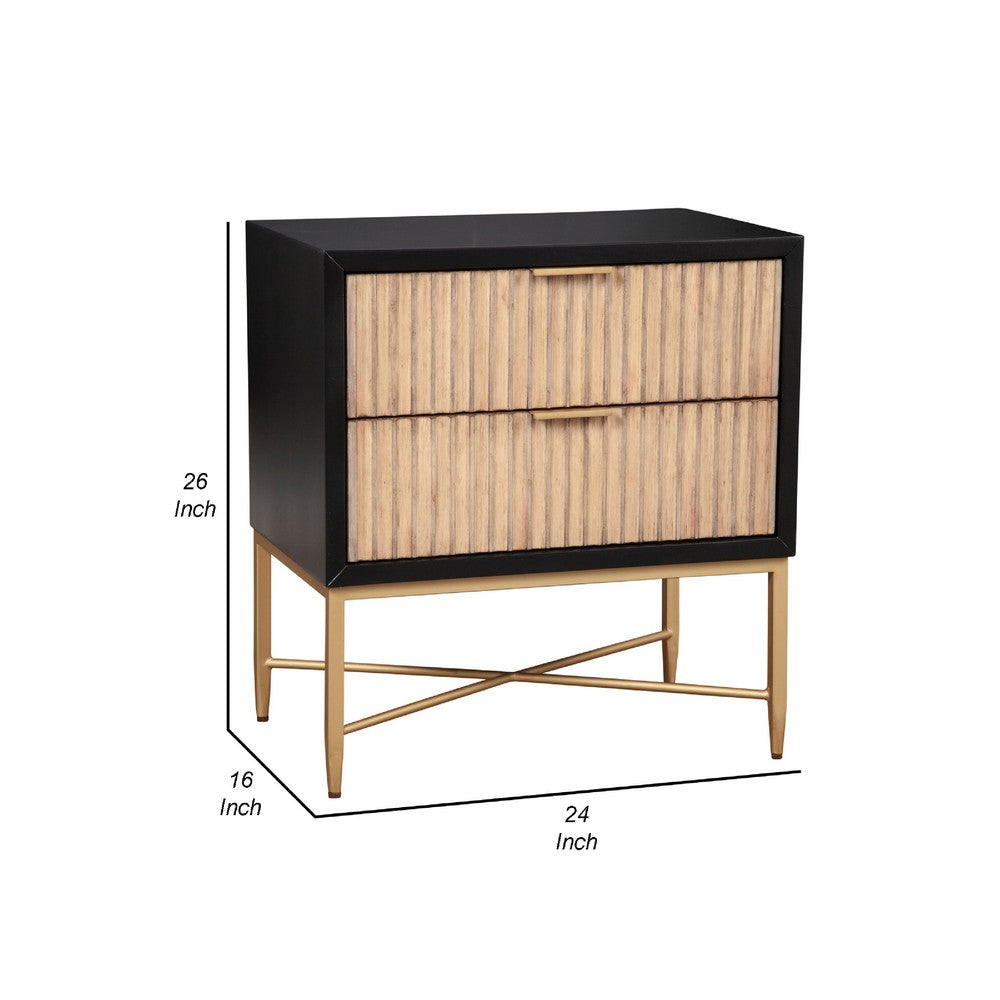 Nightstand with 2 Corrugated Drawers and Metal Base, Black