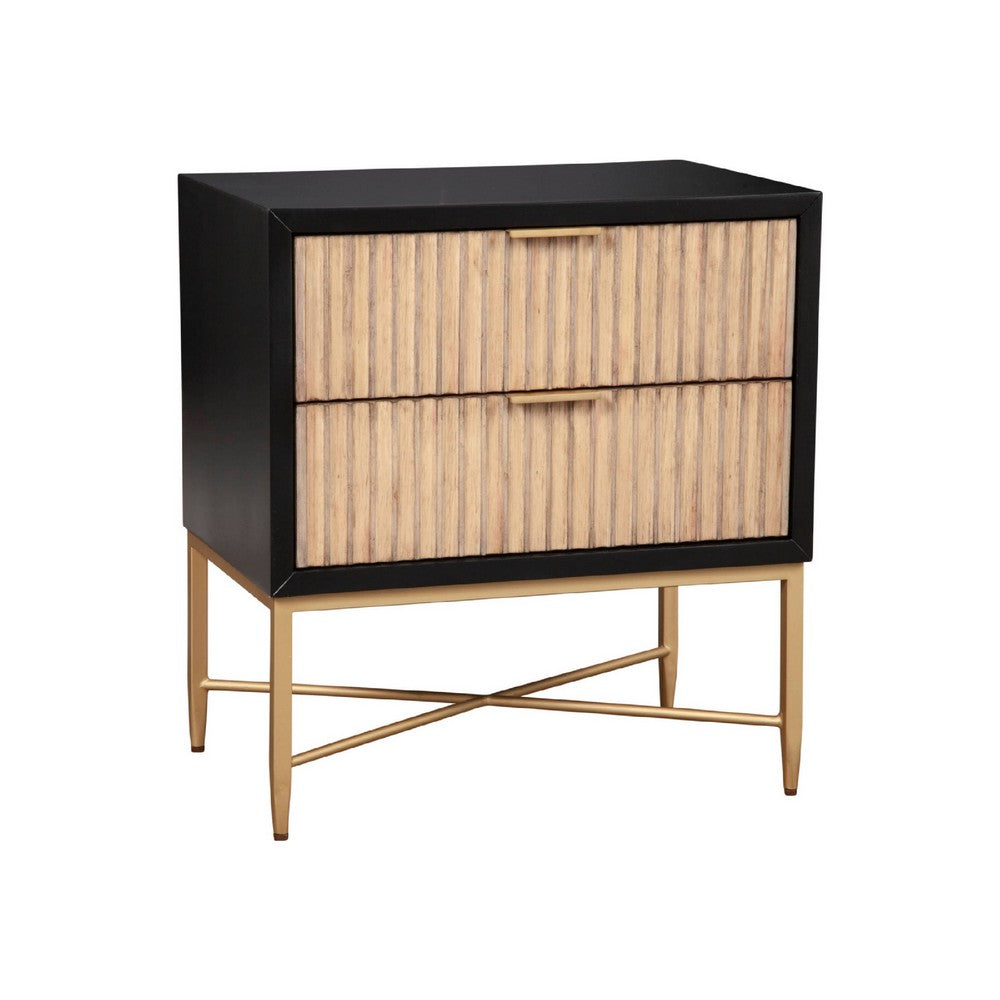 Nightstand with 2 Corrugated Drawers and Metal Base, Black