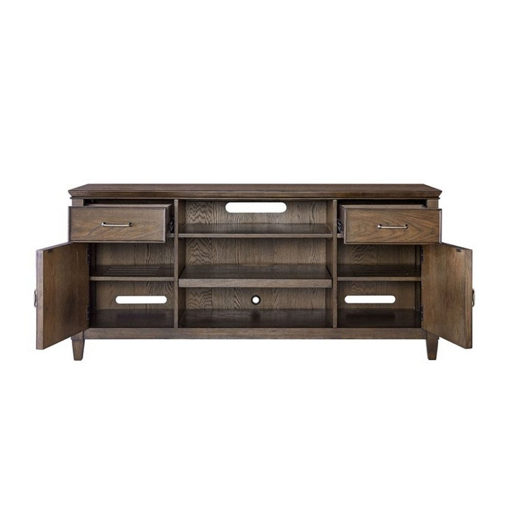 TV Console with 2 Drawers and 2 Doors, Oak Brown