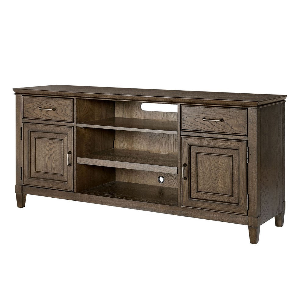 TV Console with 2 Drawers and 2 Doors, Oak Brown
