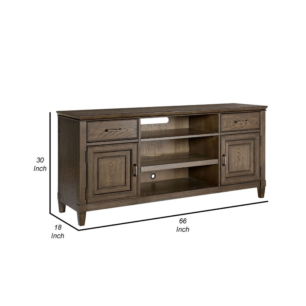 TV Console with 2 Drawers and 2 Doors, Oak Brown