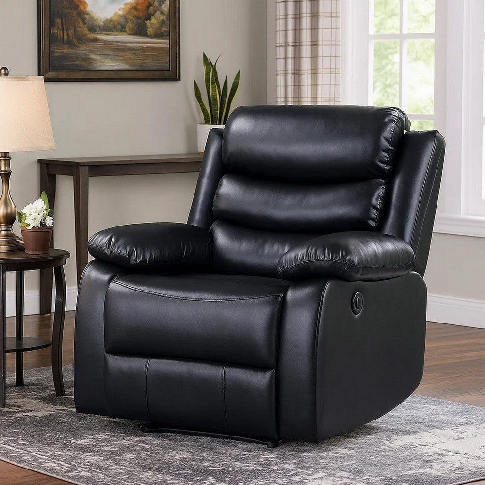 Power Recliner with Pocket Coil Seating and Pillow Top Arms, Black