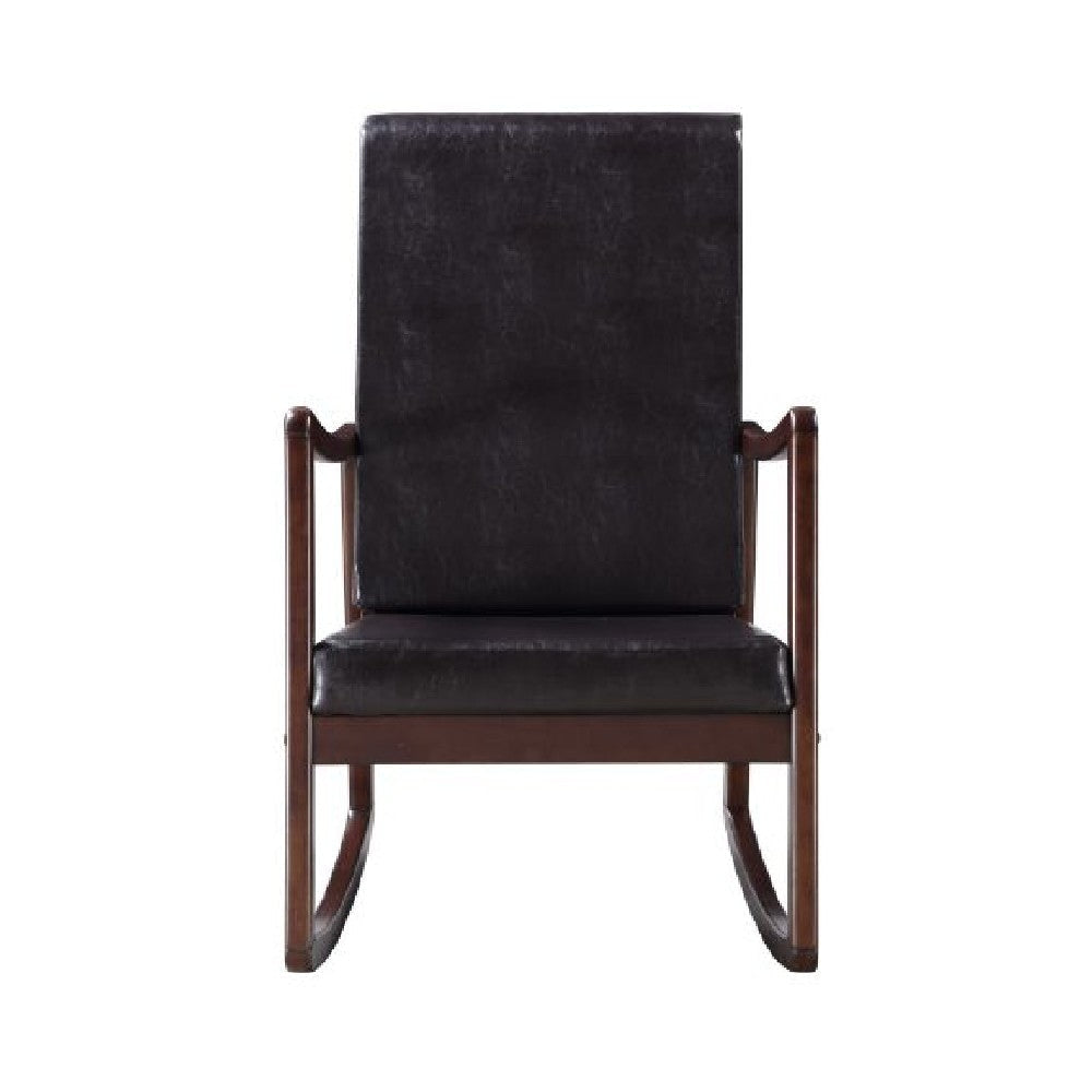 Rocking Chair with Leatherette Seating and Wooden Frame Black BM269201