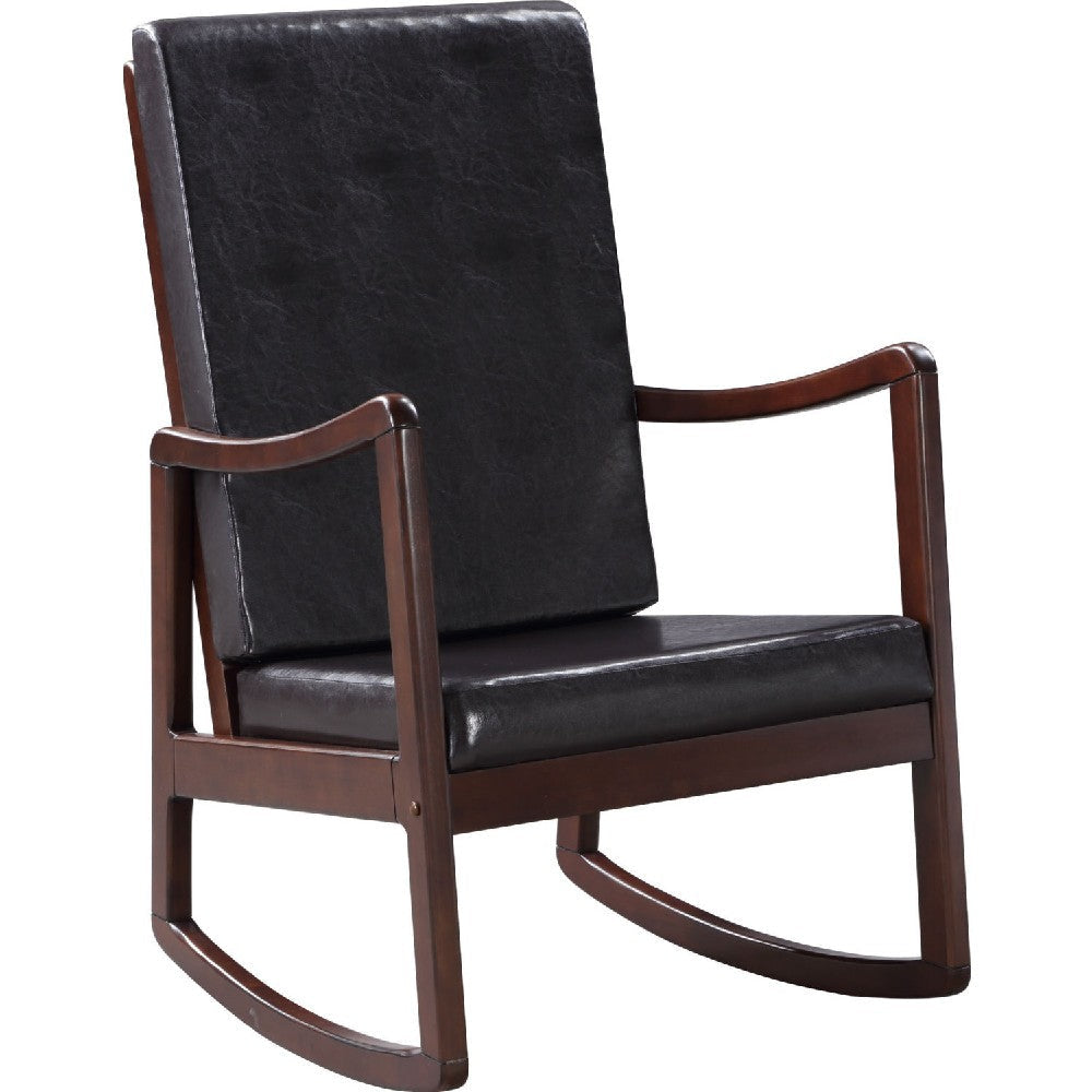 Rocking Chair with Leatherette Seating and Wooden Frame, Black