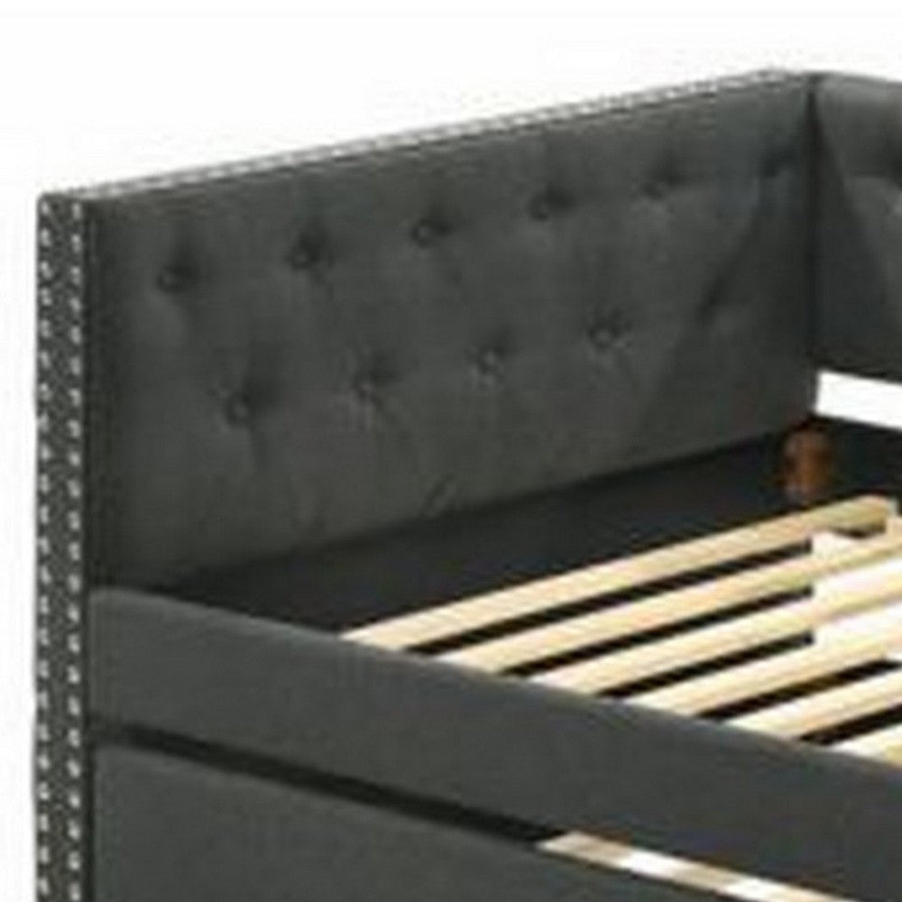 Twin Daybed with Chesterfield Style and Trundle Gray BM269219
