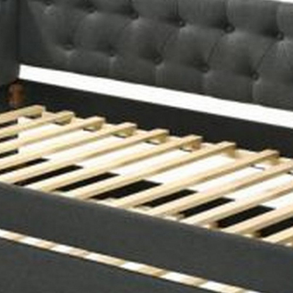 Twin Daybed with Chesterfield Style and Trundle Gray BM269219