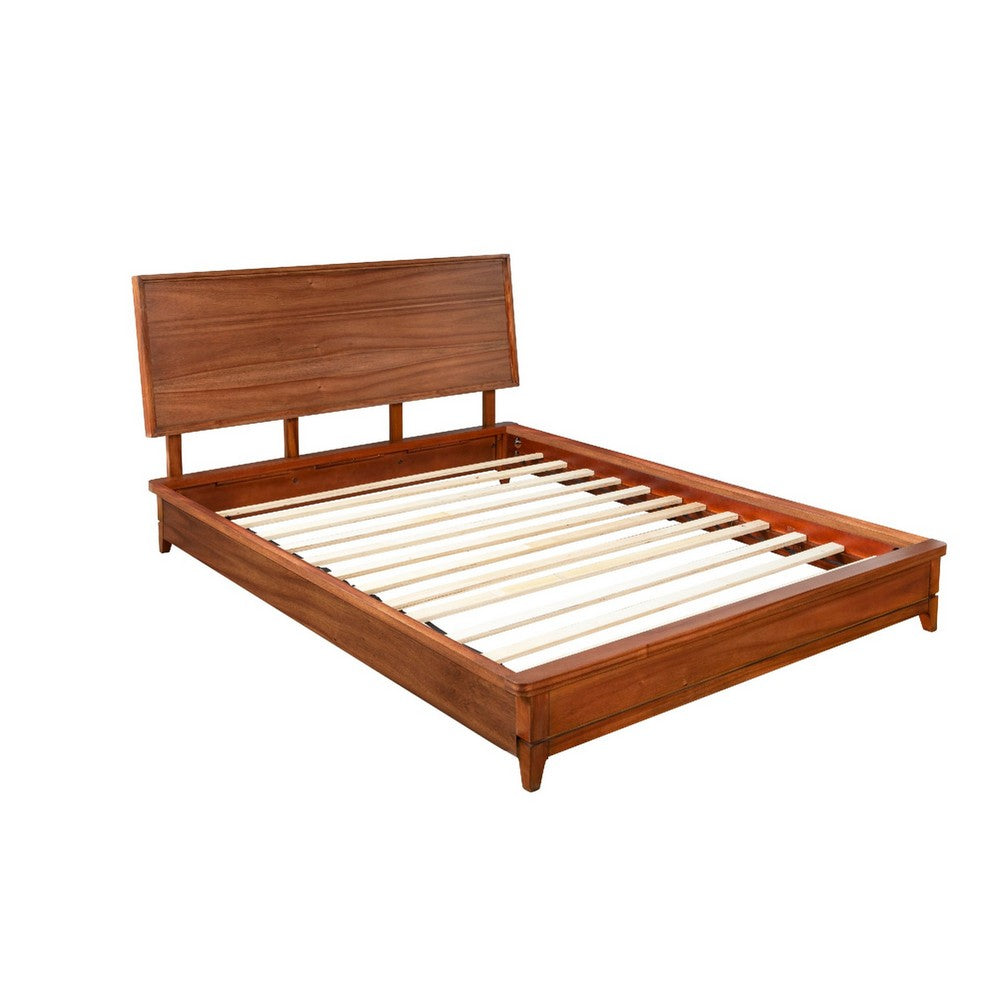 Queen Platform Bed with Sleigh Panel Headboard, Brown