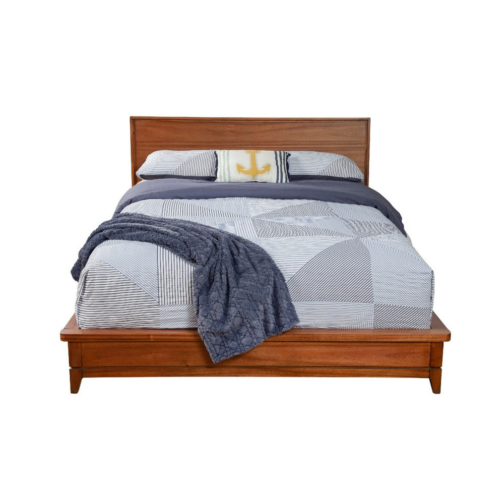 California King Platform Bed with Sleigh Panel Headboard, Brown
