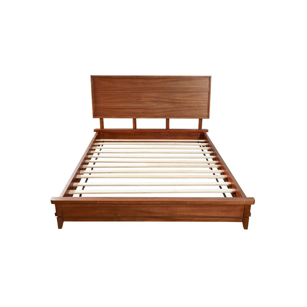 King Platform Bed with Sleigh Panel Headboard, Brown