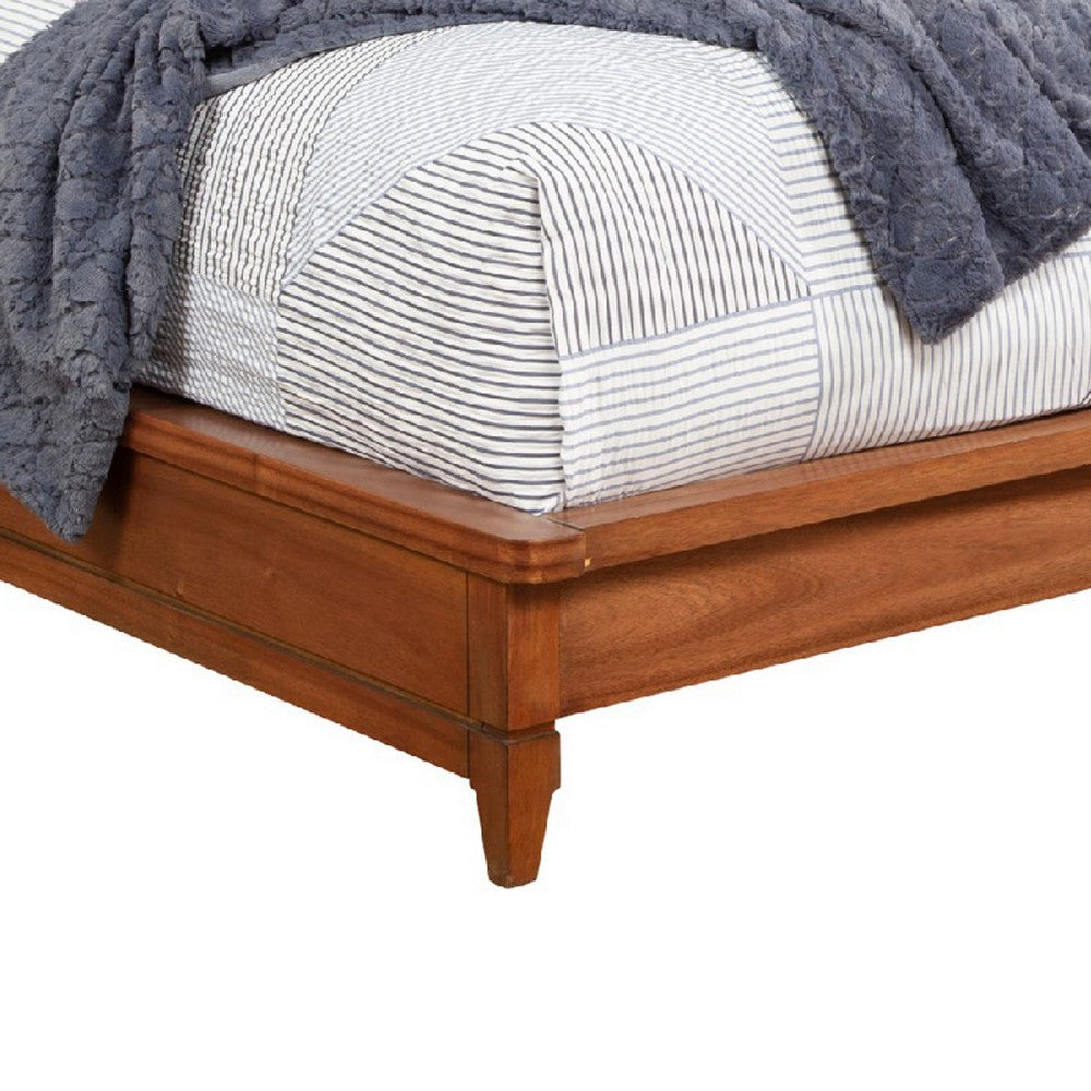 King Platform Bed with Sleigh Panel Headboard, Brown