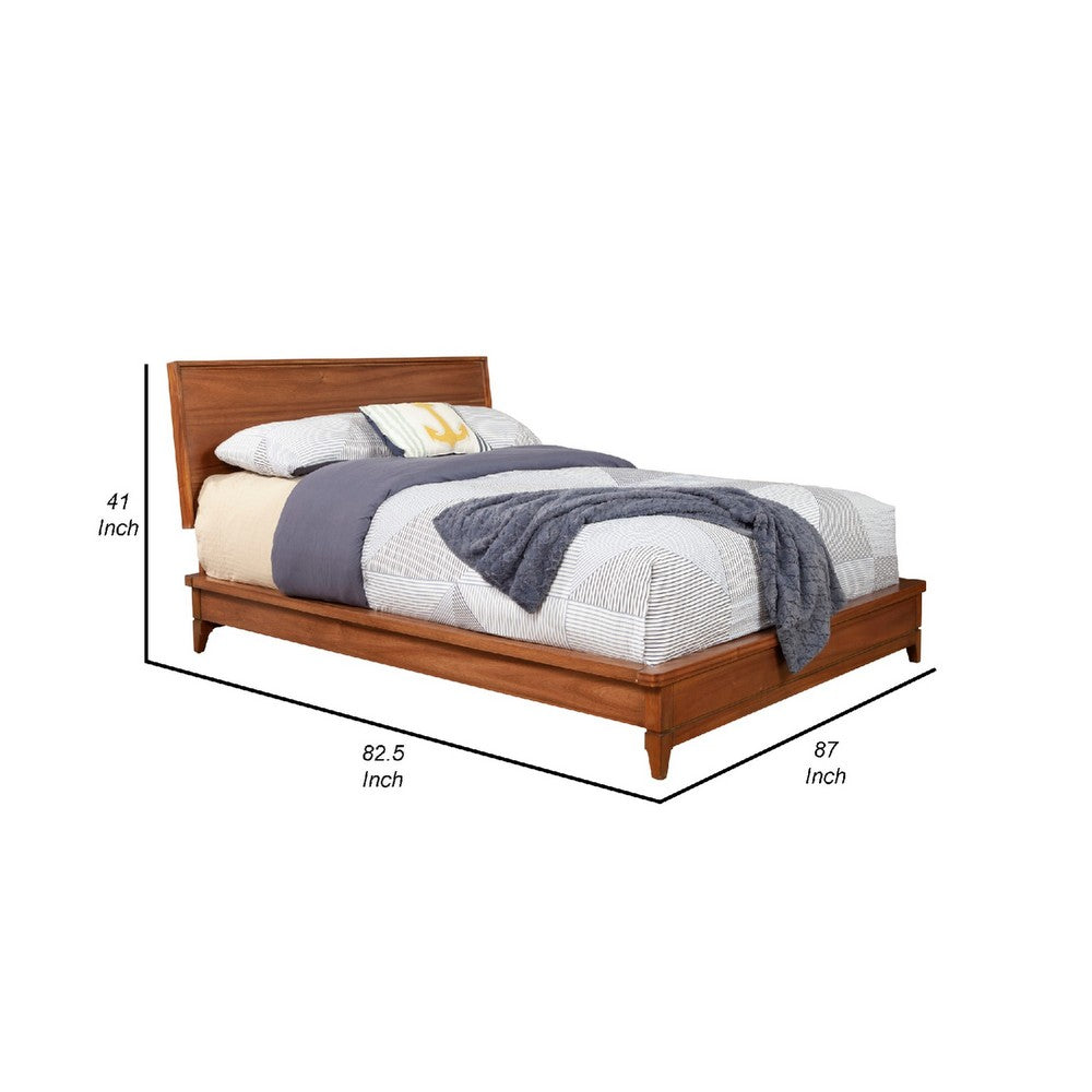 King Platform Bed with Sleigh Panel Headboard, Brown