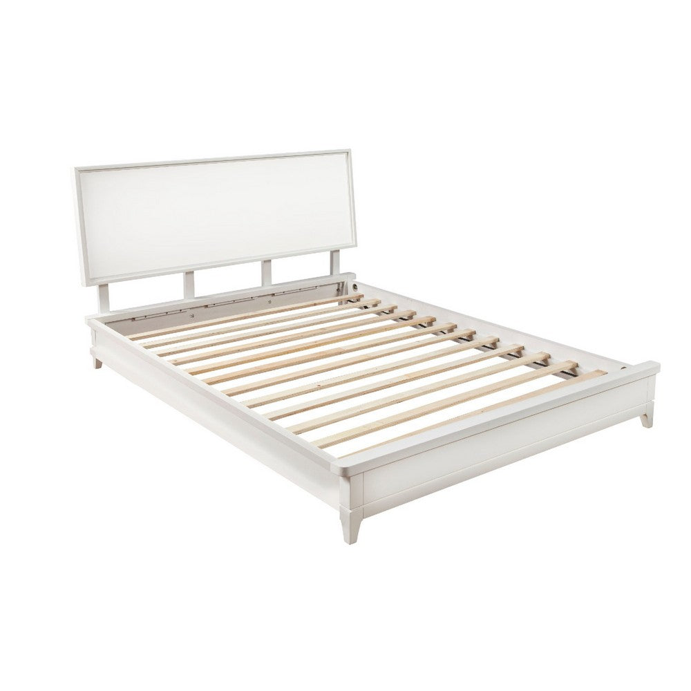 Queen Platform Bed with Sleigh Panel Headboard, Off White