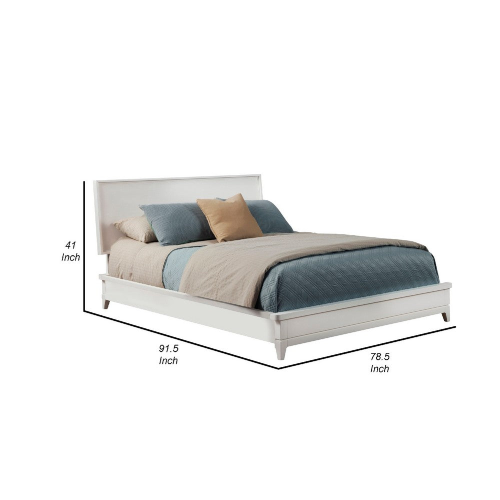 California King Platform Bed with Sleigh Panel Headboard, Off White
