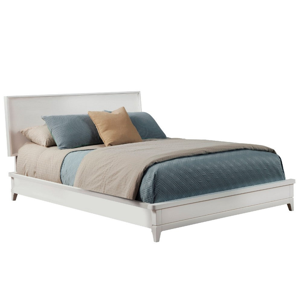 King Platform Bed with Sleigh Panel Headboard, Off White
