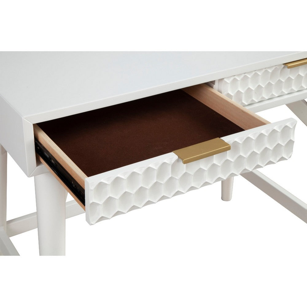 Writing Desk with 2 Drawers and Wooden Frame, White