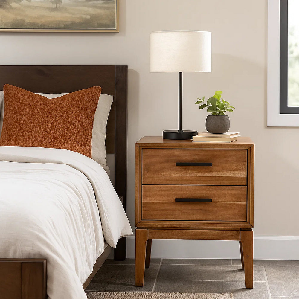 Preston Nightstand | 2 Drawers | Wood Frame | Brown