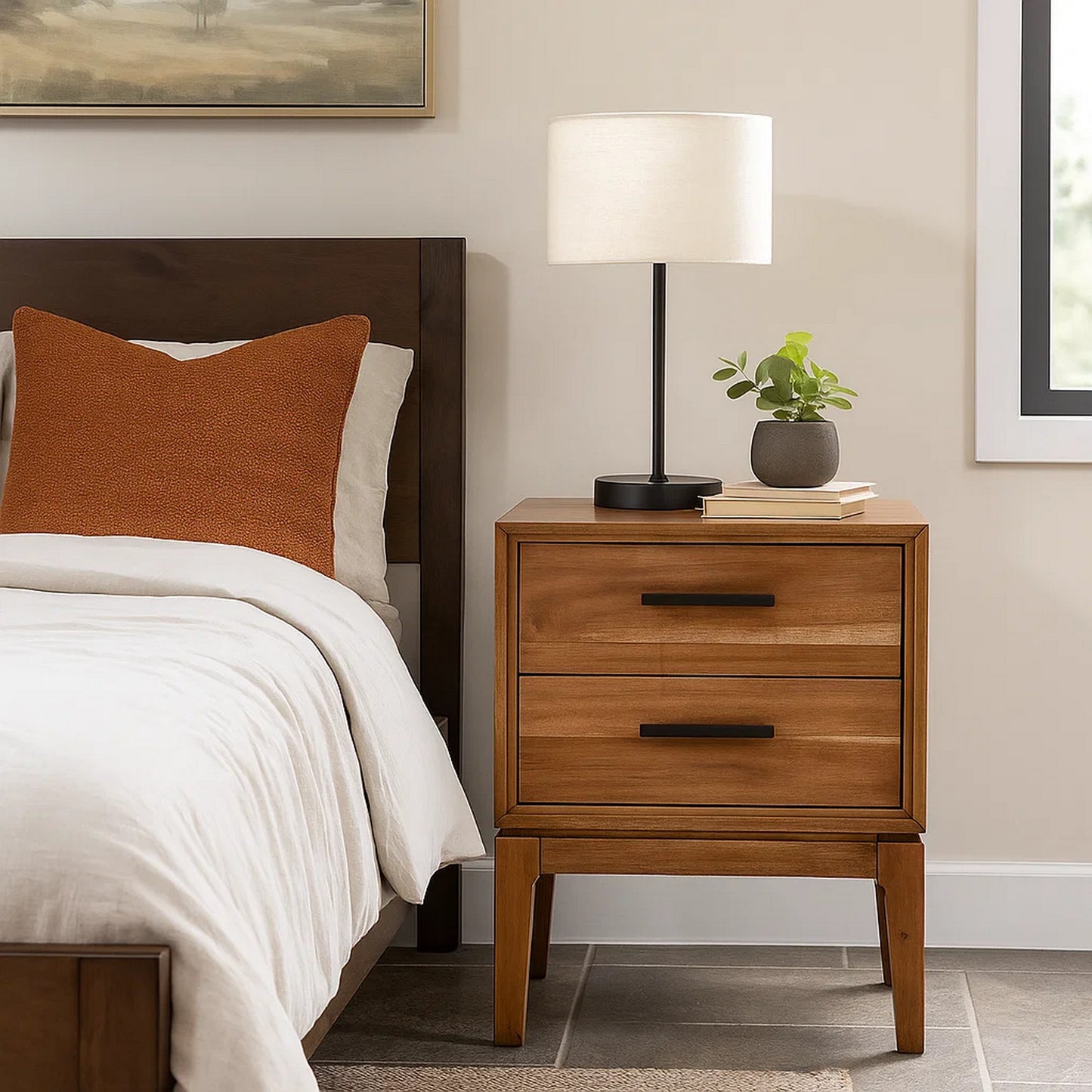 Preston Nightstand | 2 Drawers | Wood Frame | Brown