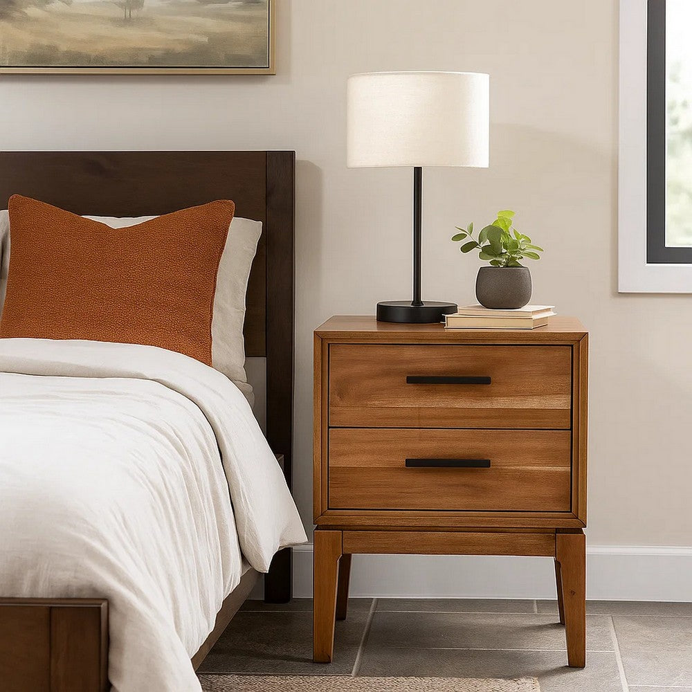 Preston Nightstand | 2 Drawers | Wood Frame | Brown