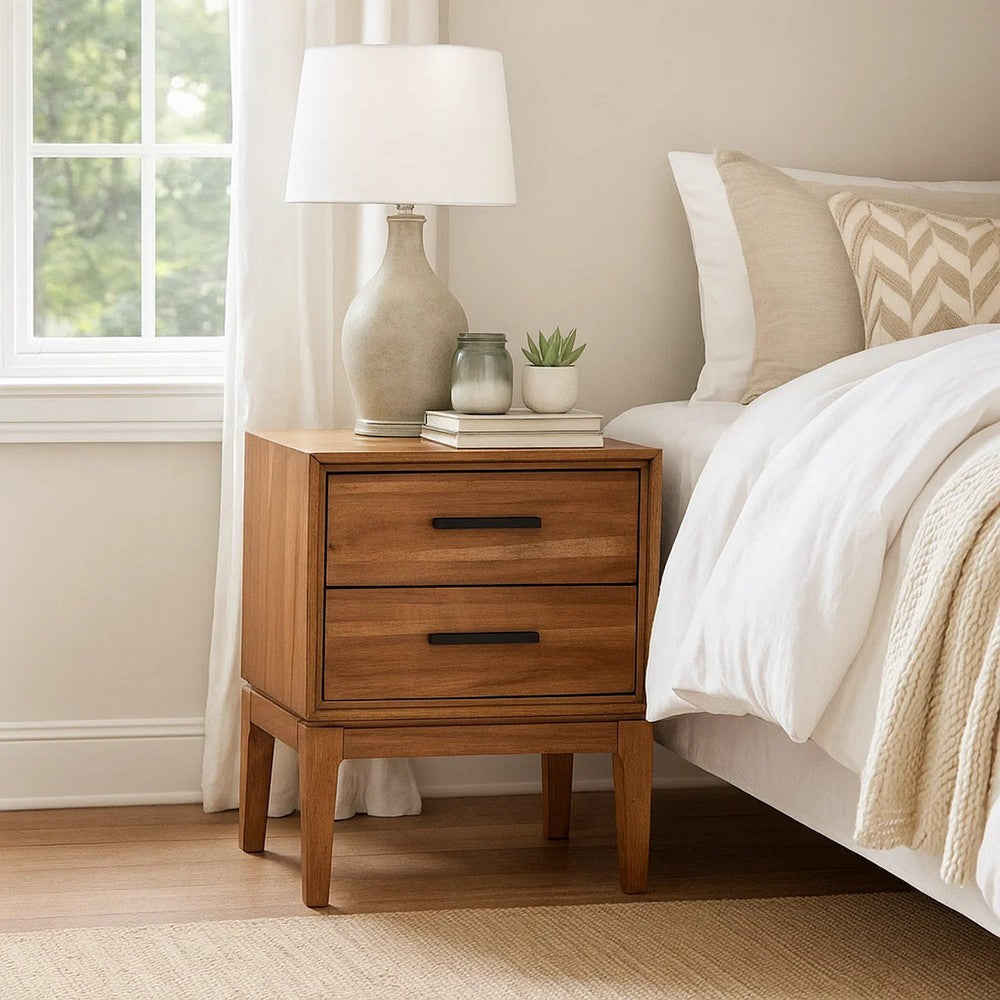 Preston Nightstand | 2 Drawers | Wood Frame | Brown