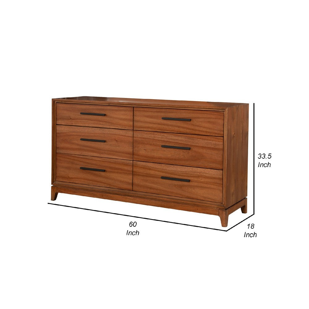 Dresser with 6 Drawers and Wooden Frame Brown By Casagear Home BM269322