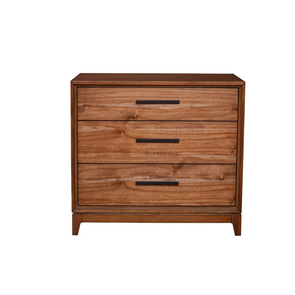 Chest with 3 Drawers and Wooden Frame, Brown