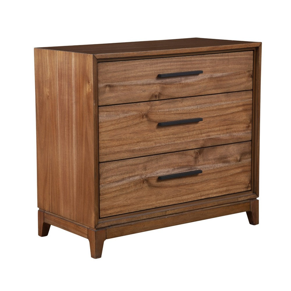 Chest with 3 Drawers and Wooden Frame, Brown