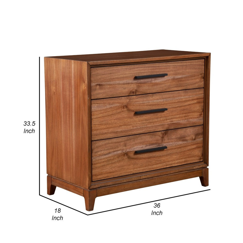 Chest with 3 Drawers and Wooden Frame, Brown
