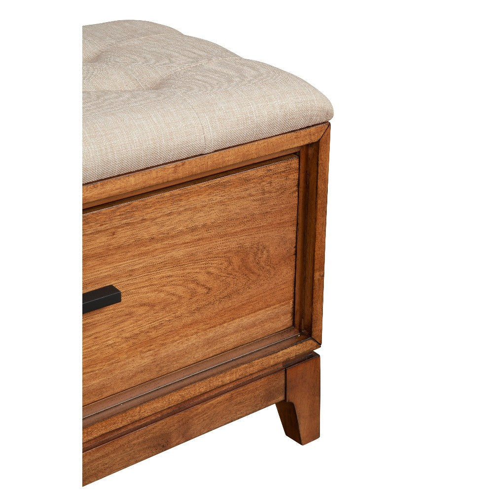 Bench with Fabric Padded Seat and 2 Drawers Brown By Casagear Home BM269326