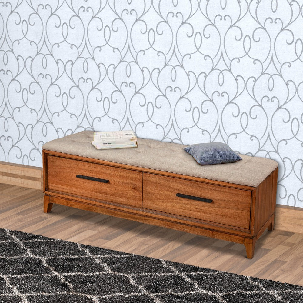 Bench with Fabric Padded Seat and 2 Drawers Brown By Casagear Home BM269326