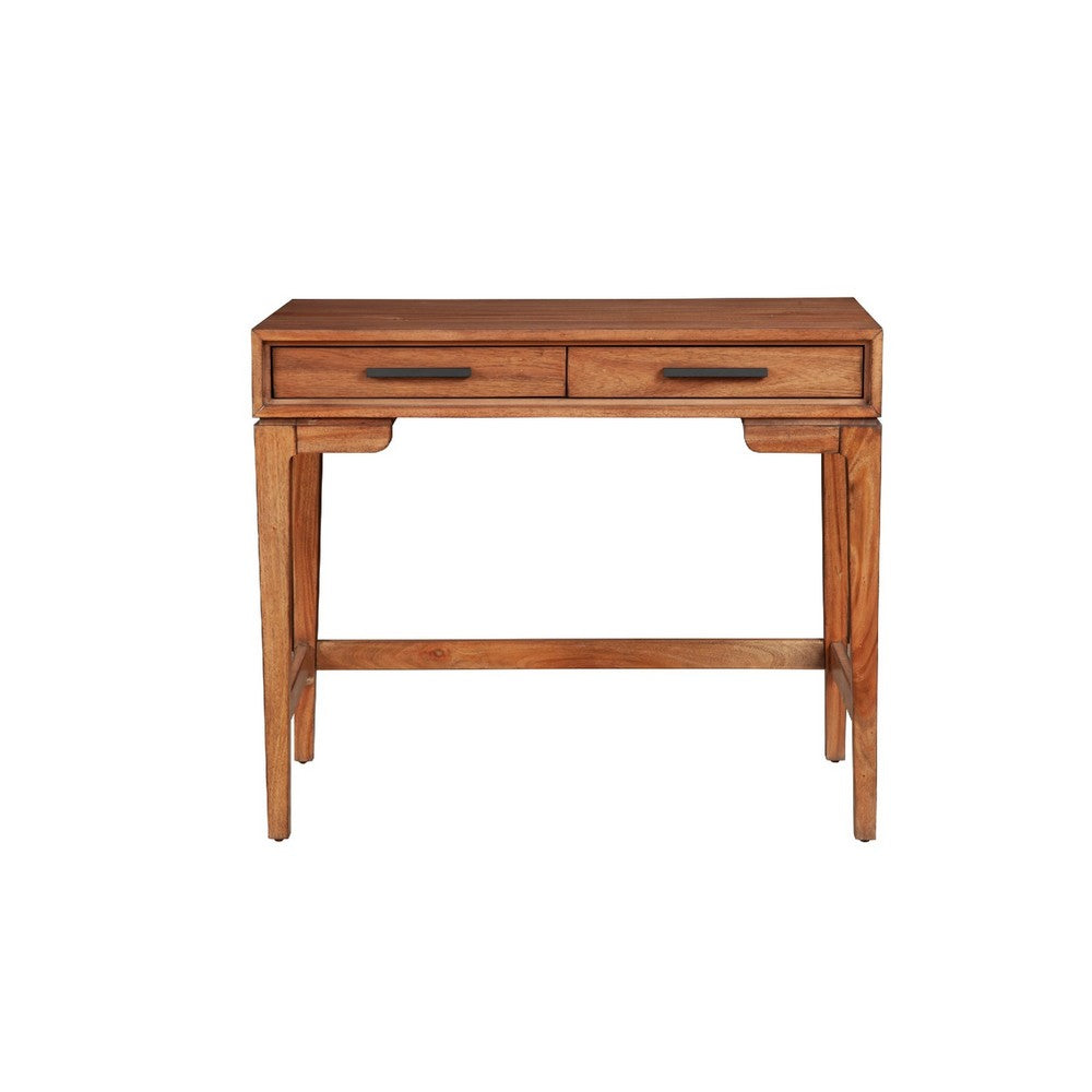 Writing Desk with 2 Drawers and Wooden Frame, Brown