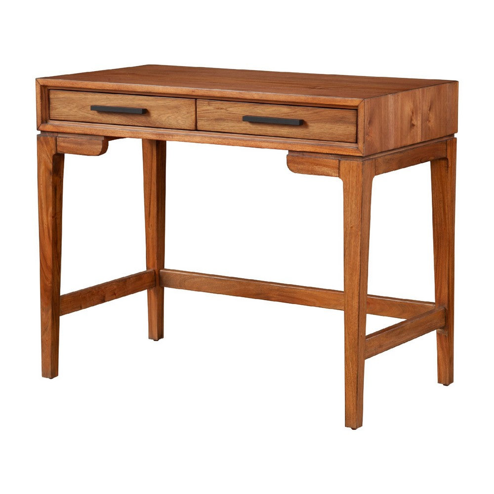 Writing Desk with 2 Drawers and Wooden Frame, Brown