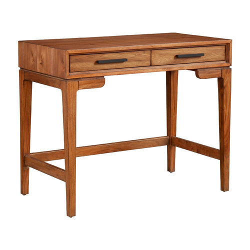 Writing Desk with 2 Drawers and Wooden Frame, Brown