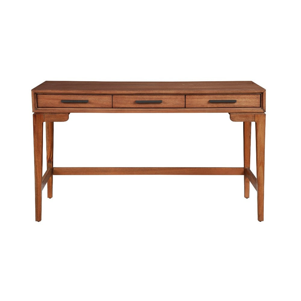Writing Desk with 3 Drawers and Wooden Frame, Brown