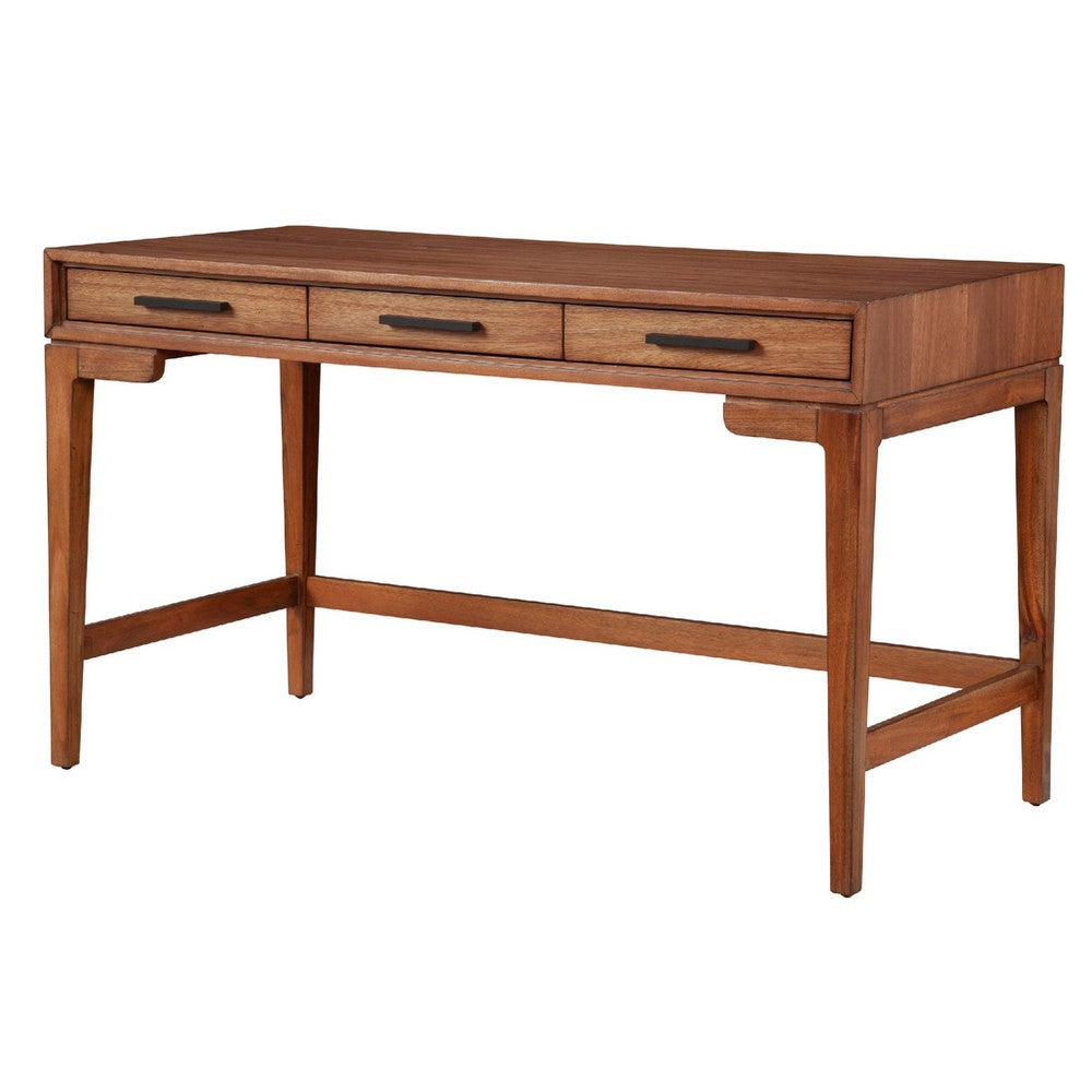 Writing Desk with 3 Drawers and Wooden Frame, Brown