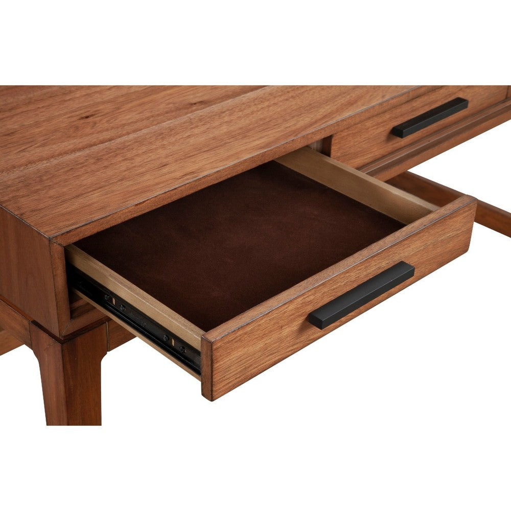 Writing Desk with 3 Drawers and Wooden Frame, Brown