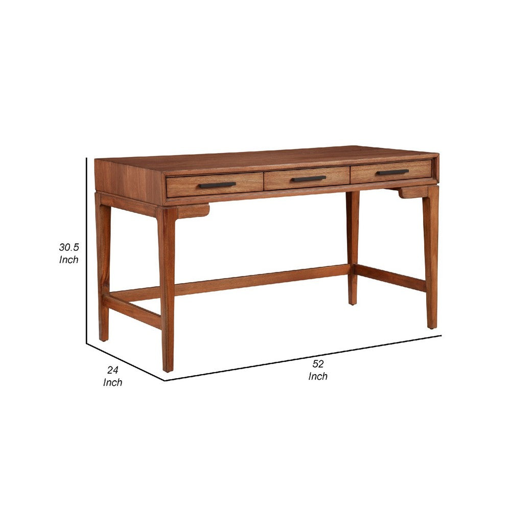 Writing Desk with 3 Drawers and Wooden Frame, Brown