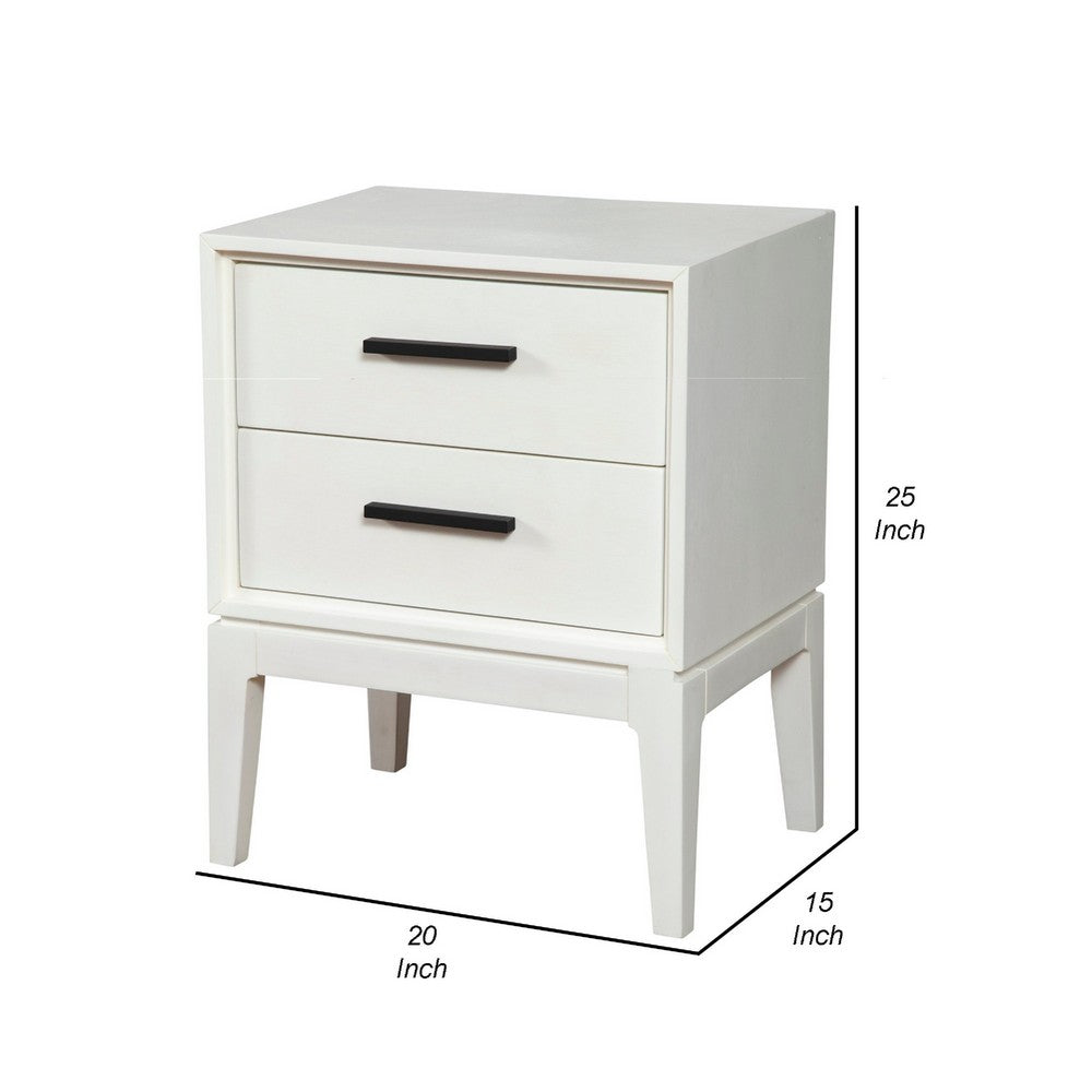 Nightstand with 2 Drawers and Wooden Frame, Off White