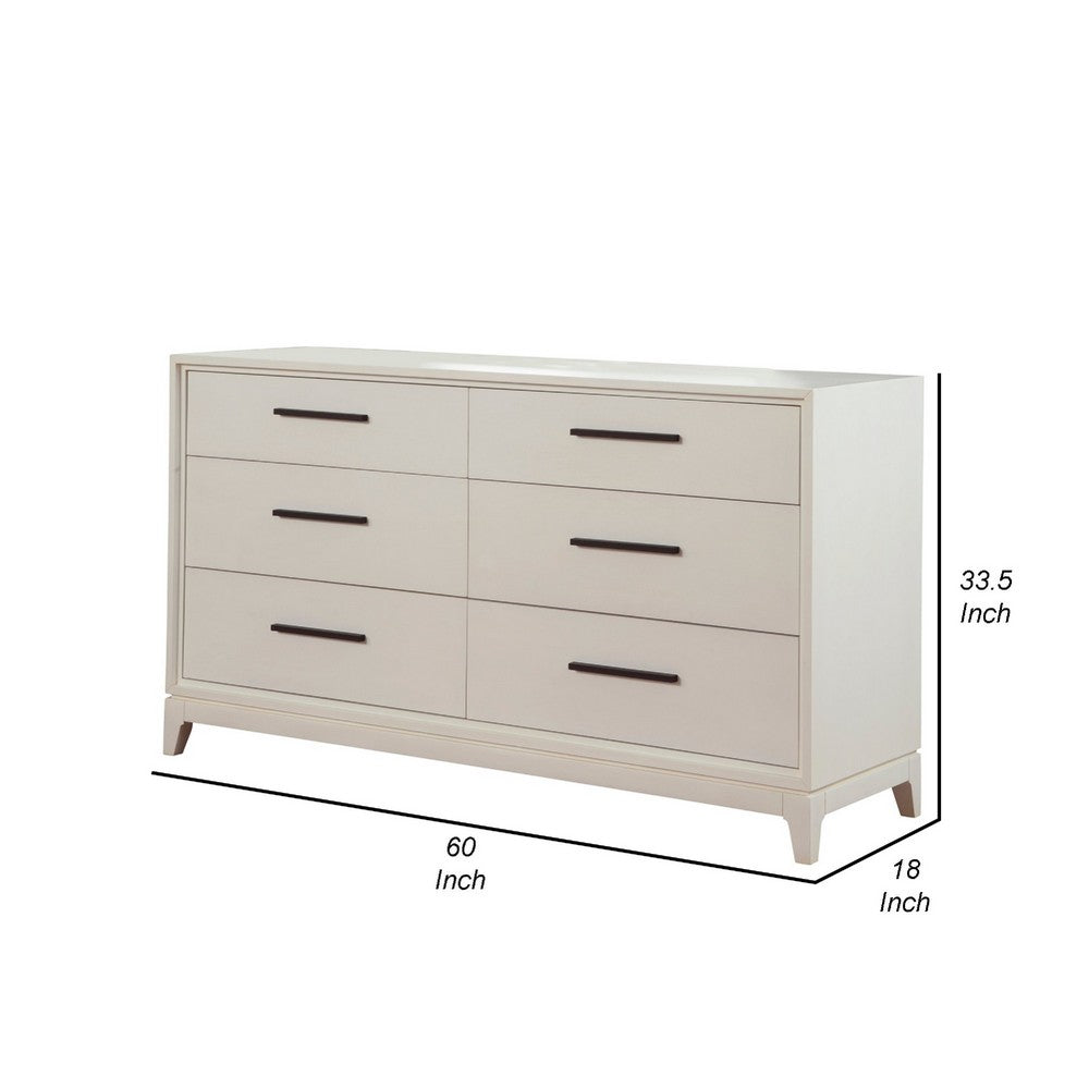 Dresser with 6 Drawers and Wooden Frame, Off White