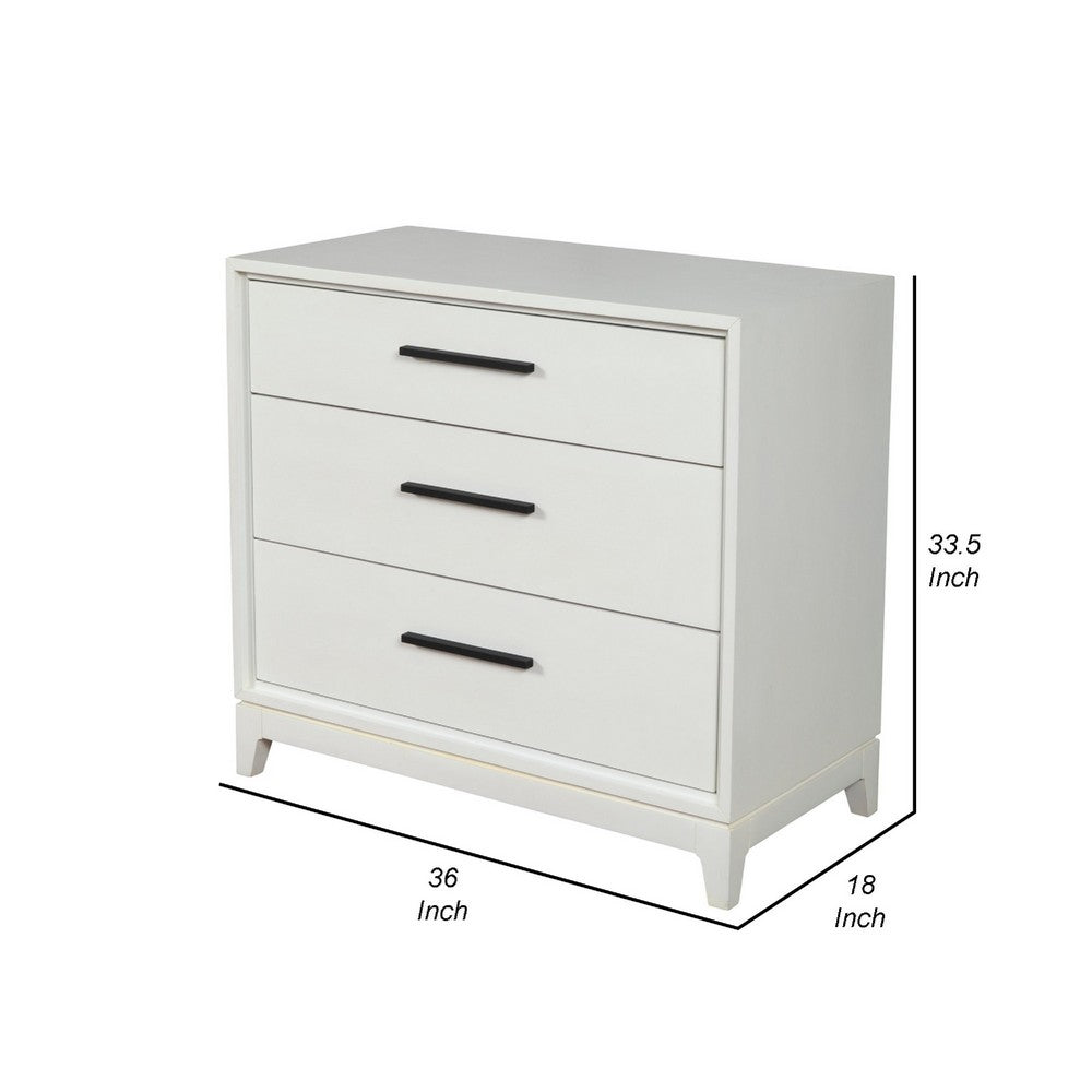 Chest with 3 Drawers and Wooden Frame, Off White