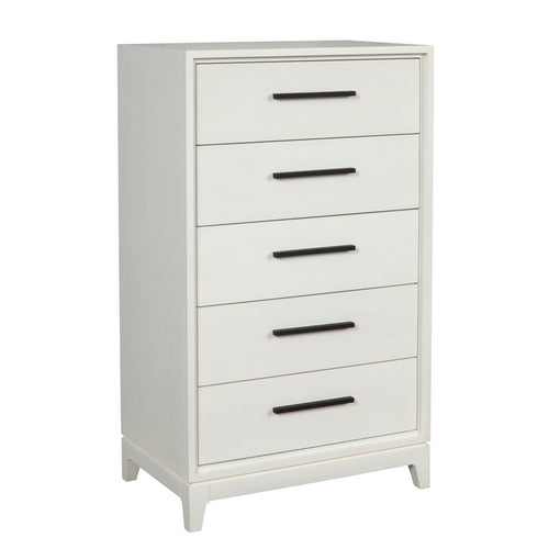 Chest with 5 Drawers and Wooden Frame, Off White