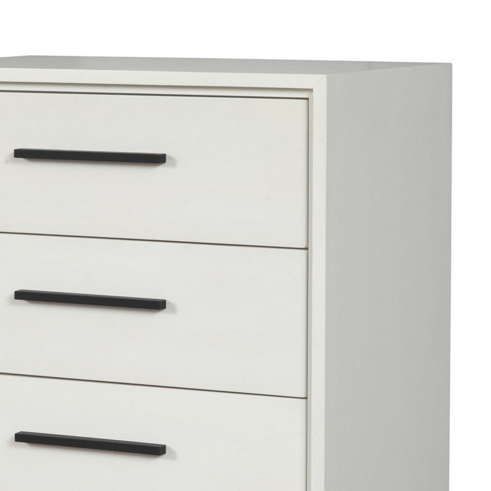 Chest with 5 Drawers and Wooden Frame, Off White