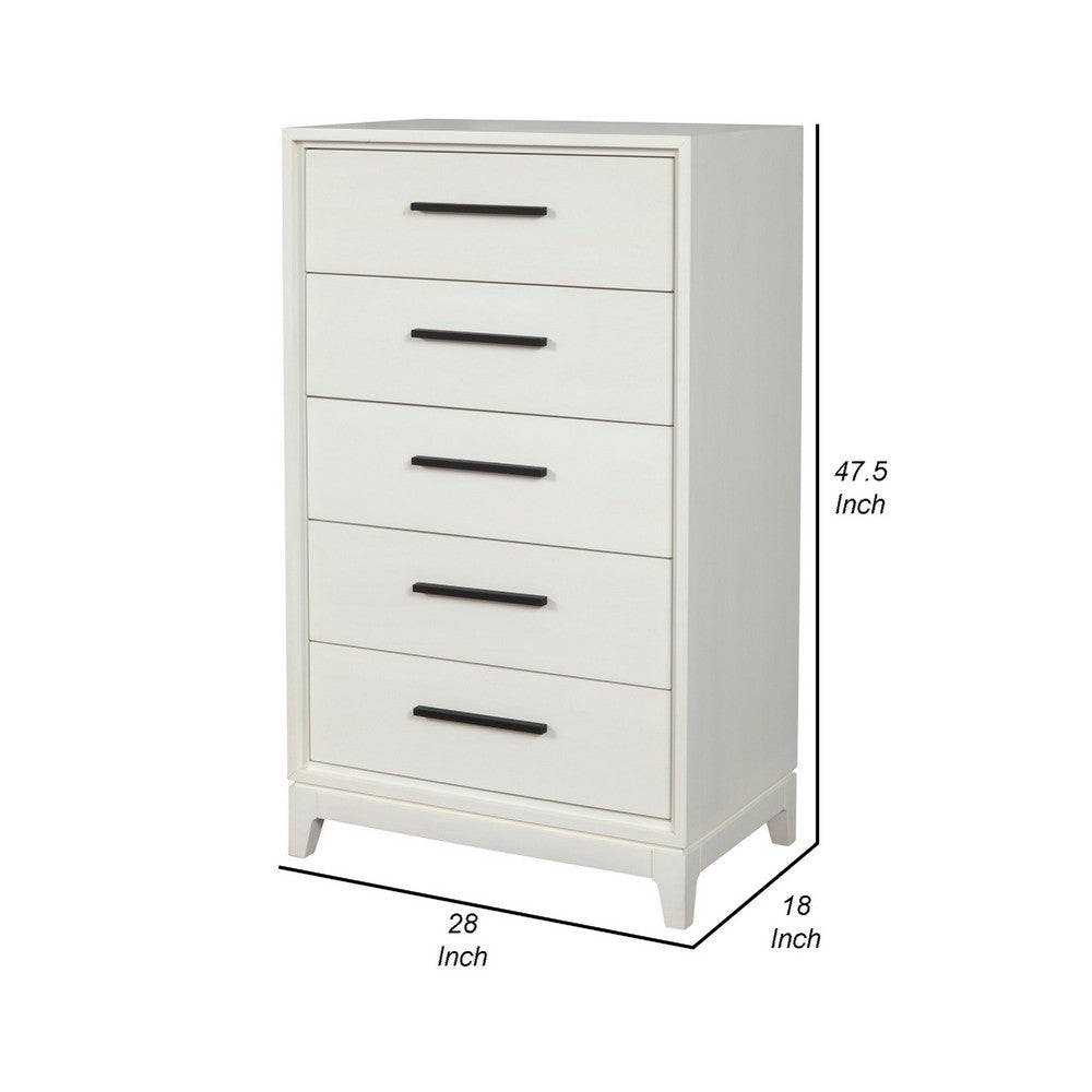 Chest with 5 Drawers and Wooden Frame, Off White