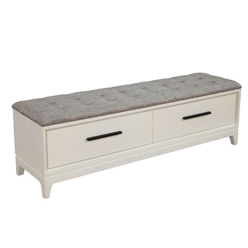 Bench with Fabric Padded Seat and 2 Drawers, Off White