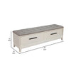 Bench with Fabric Padded Seat and 2 Drawers, Off White