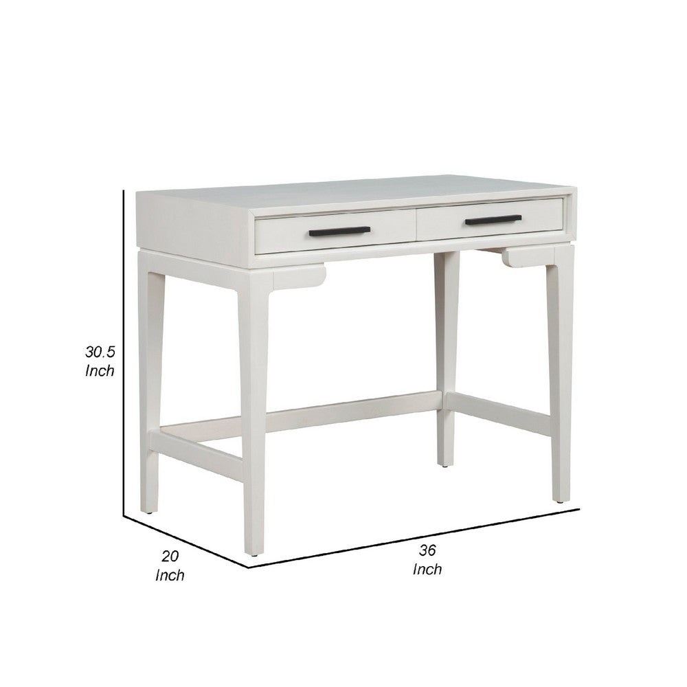 Writing Desk with 2 Drawers and Wooden Frame, Off White