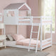 Twin Over Twin Bunk Bed with Fixed Ladder and Pitched Top Roof, White