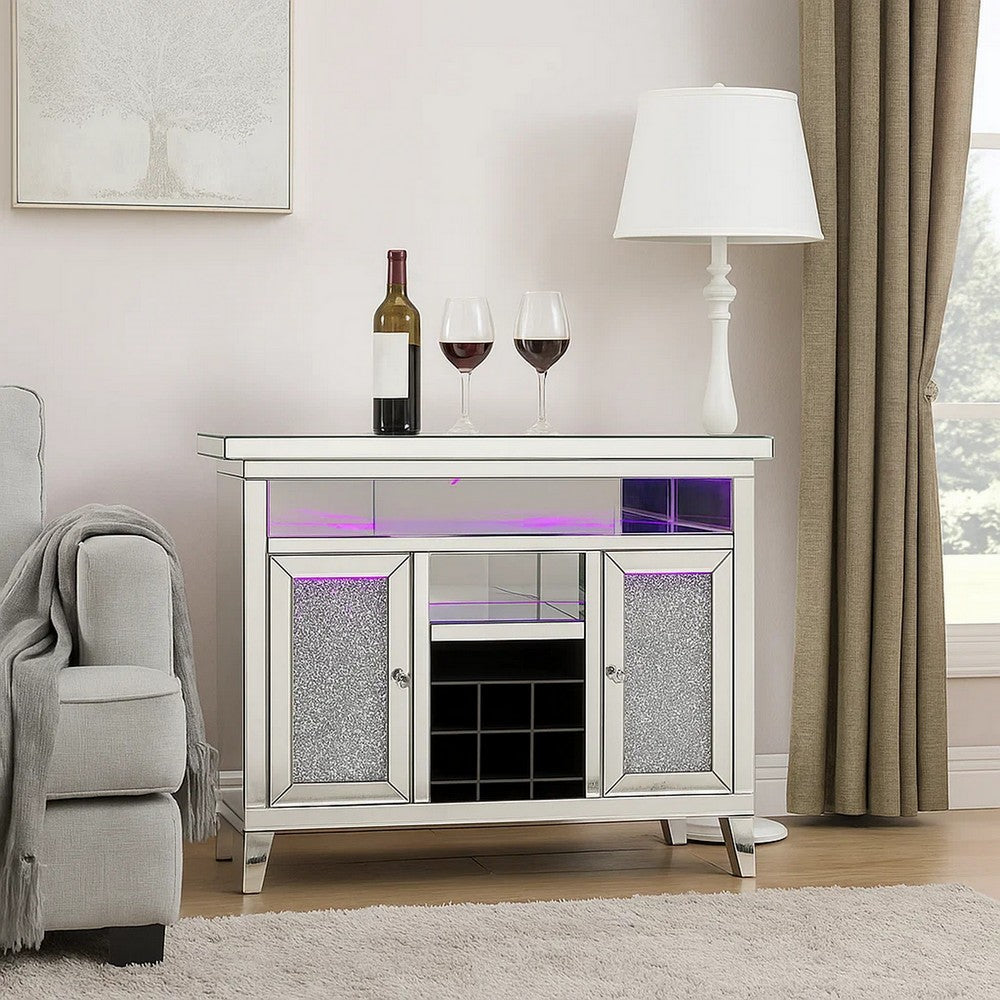 Vivian Wine Cabinet | 2 Doors | LED Lights | Silver